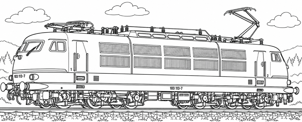 Eisenbahn Ausmalbild Elektrolok BR 103 kostenlos