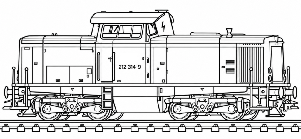 Eisenbahn Ausmalbild Diesellok BR 212 kostenlos